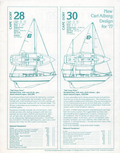 Cape Dory 1977 Price List