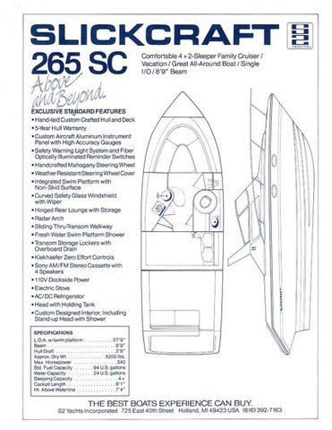 S2 Slickcraft 265SC Specification Brochure
