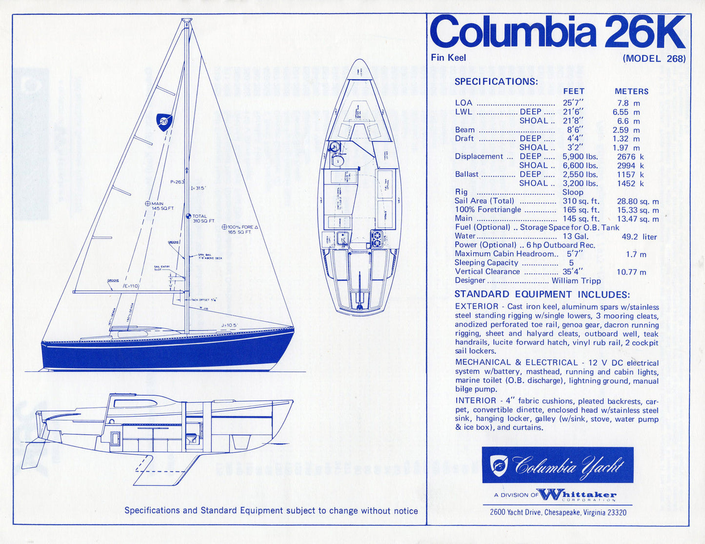 Columbia 26K Specification Brochure