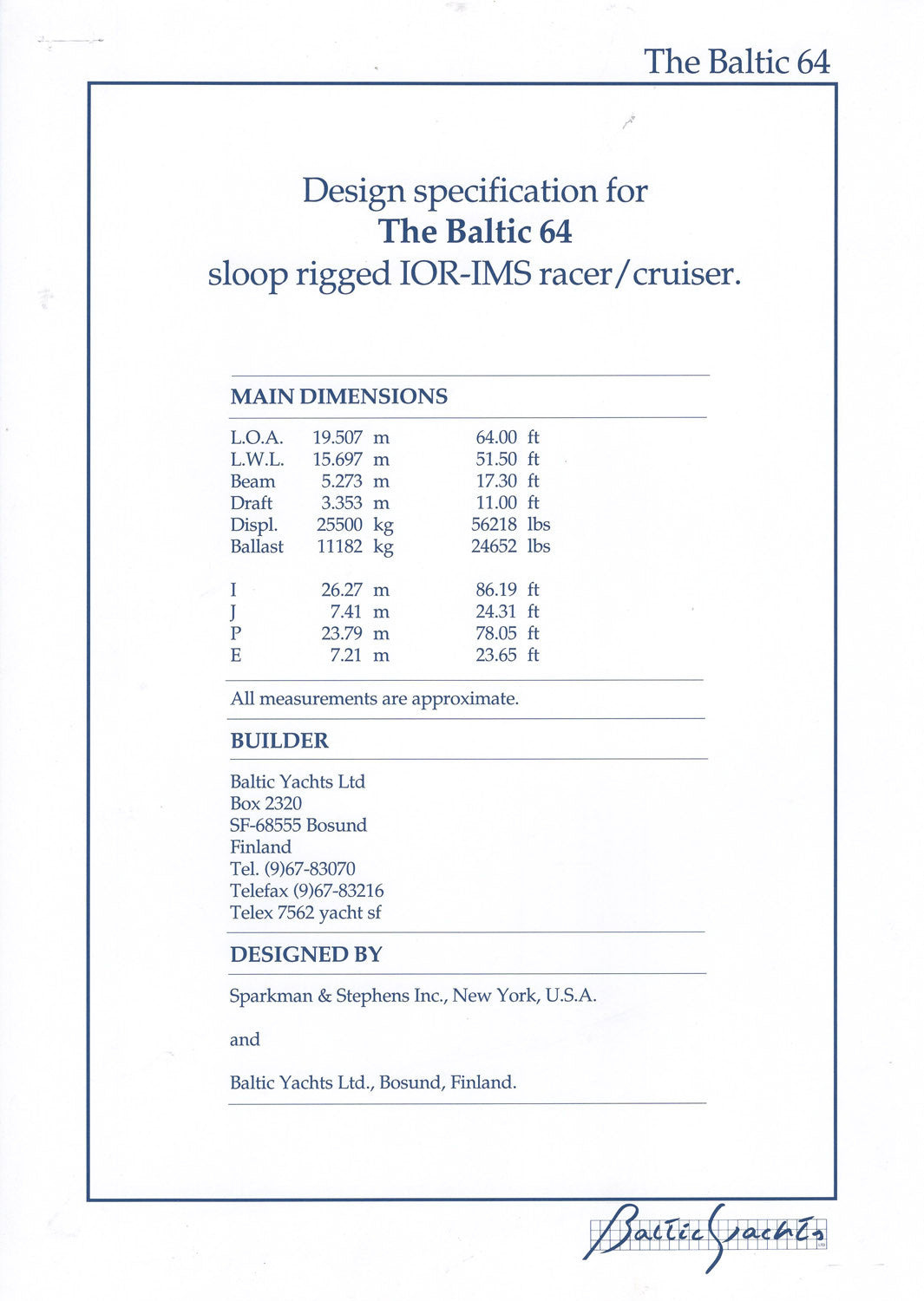 Baltic 64 Brochure Package