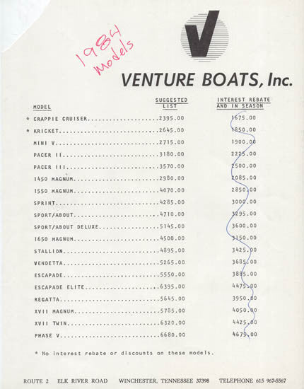 Venture 1984 Brochure Package