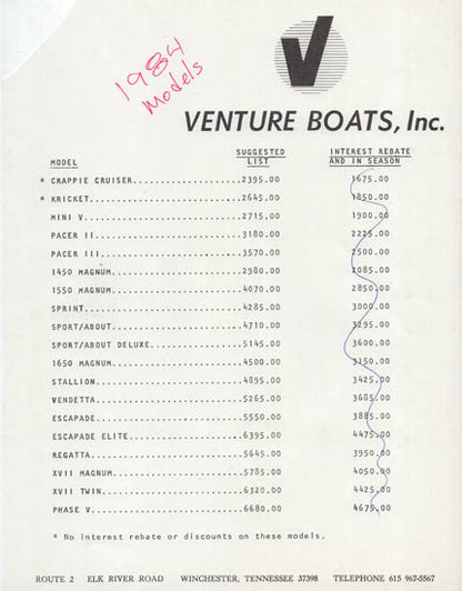 Venture 1984 Brochure Package
