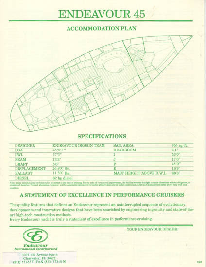 Endeavour 45 Specification Brochure