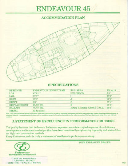 Endeavour 45 Specification Brochure