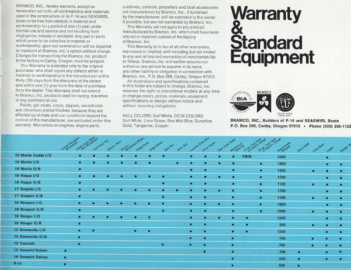 Seaswirl 1972 Brochure
