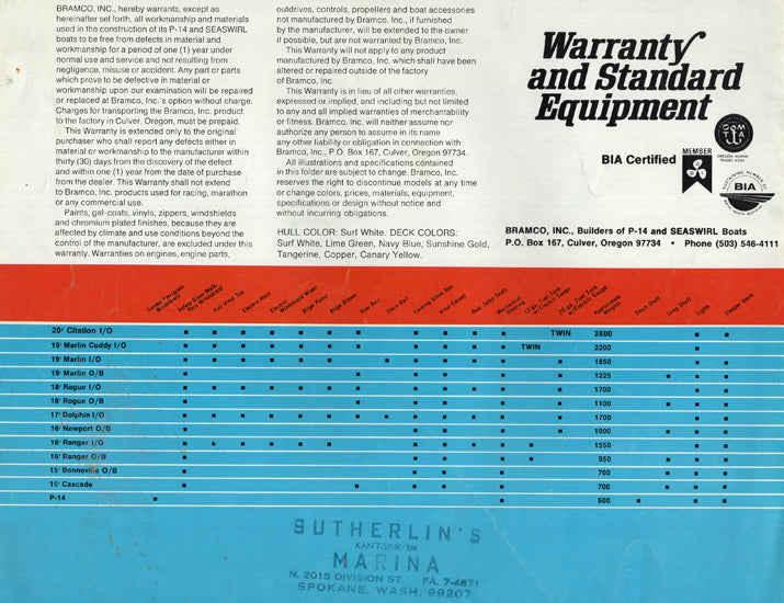 Seaswirl 1973 Brochure
