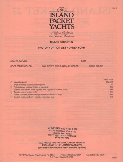 Island Packet 27 Specification Brochure