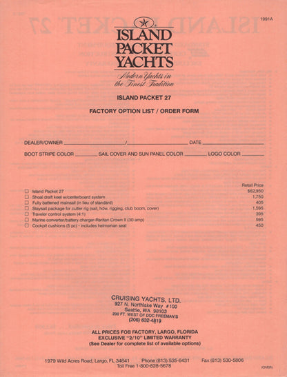 Island Packet 27 Specification Brochure