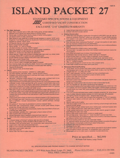 Island Packet 27 Specification Brochure