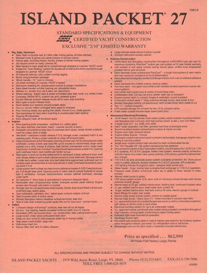Island Packet 27 Specification Brochure