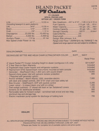Island Packet PY Cruiser Specification Brochure