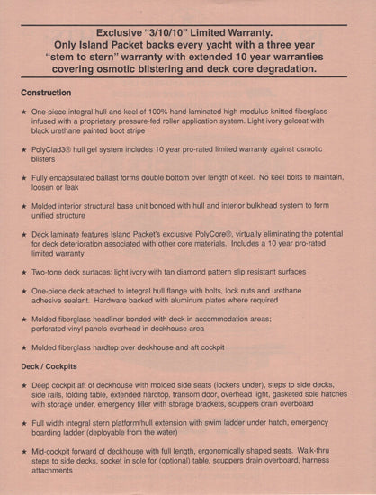 Island Packet PY Cruiser Specification Brochure