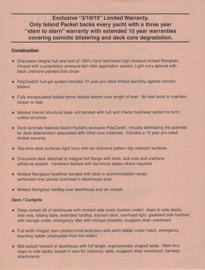 Island Packet PY Cruiser Specification Brochure