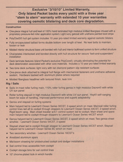 Island Packet 445 Specification Brochure
