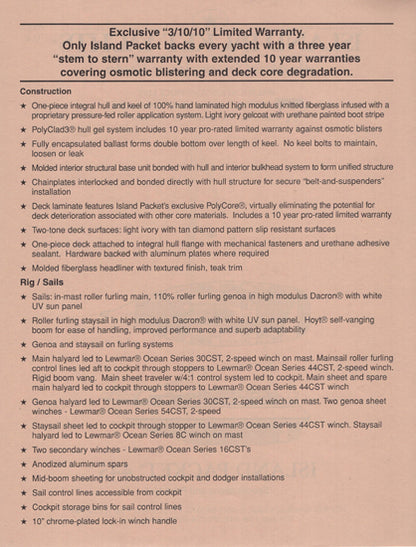 Island Packet 445 Specification Brochure