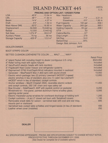Island Packet 445 Specification Brochure