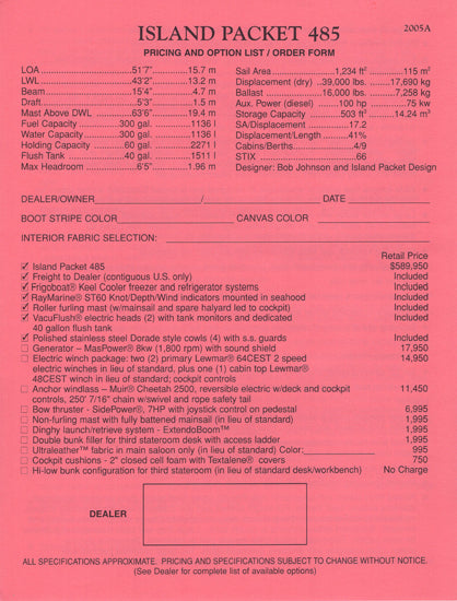 Island Packet 485 Specification Brochure