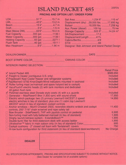 Island Packet 485 Specification Brochure