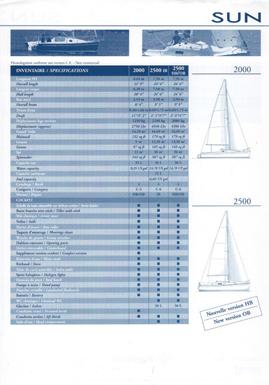 Jeanneau 2000 / 2500 Specification Brochure
