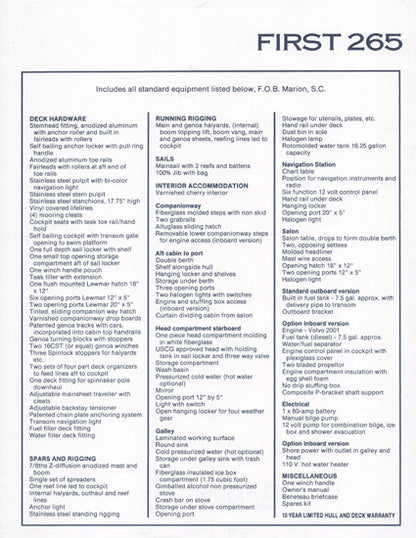 Beneteau First 265 Specification Brochure