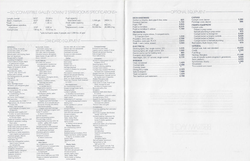 Bertram 50 Convertible Specification Brochure