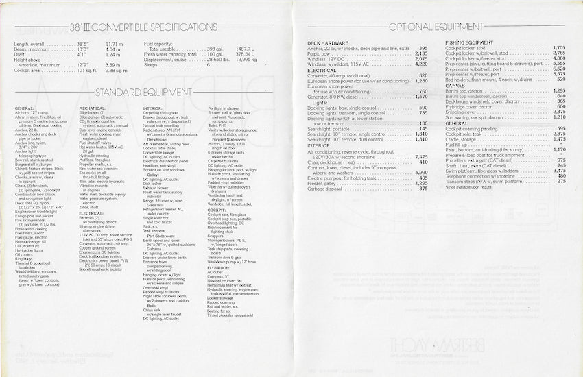Bertram 38 III Convertible  Specification Brochure