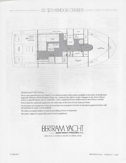 Bertram 33 Flybridge Cruiser II Specification Brochure
