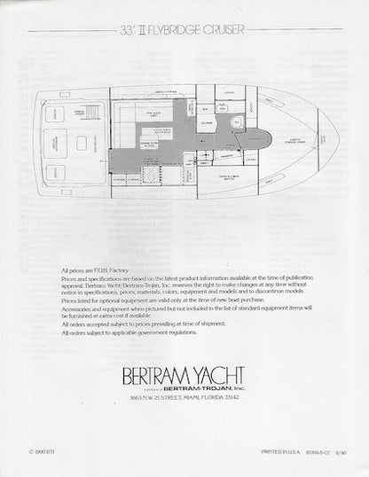 Bertram 33 Flybridge Cruiser II Specification Brochure