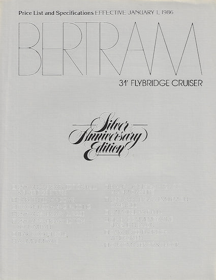 Bertram 31 Flybridge Cruiser Specification Brochure