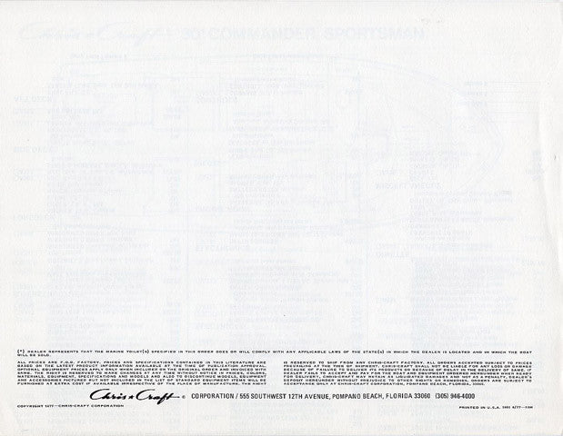 Chris Craft Commander 30 Sportsman Specification Brochure