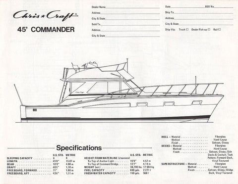 Chris Craft Commander 45 Specification Brochure