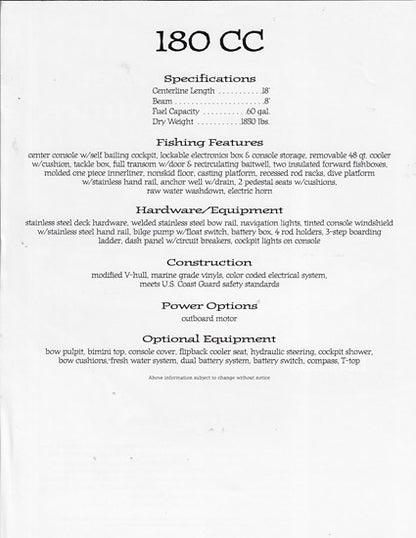 Sport Craft 180 Center Console Brochure