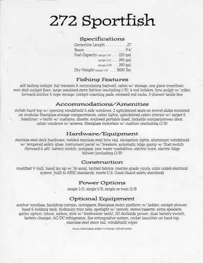 Sport Craft 272 Sportfish Brochure