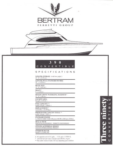 Bertram 390 Convertible Specification Brochure