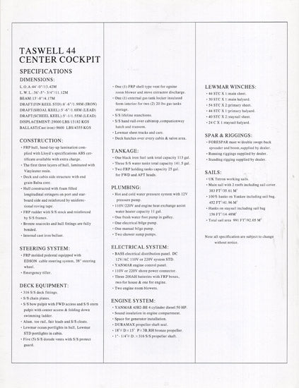 Taswell 44 Specification Brochure