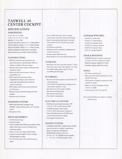 Taswell 44 Specification Brochure