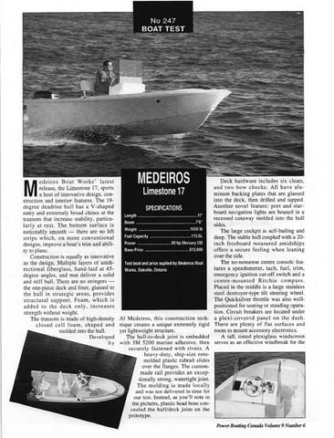 Medeiros Limestone 17 Power Boating Canada Magazine Reprint Brochure