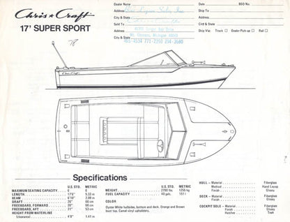 Chris Craft 17 Super Sport Specification Brochure