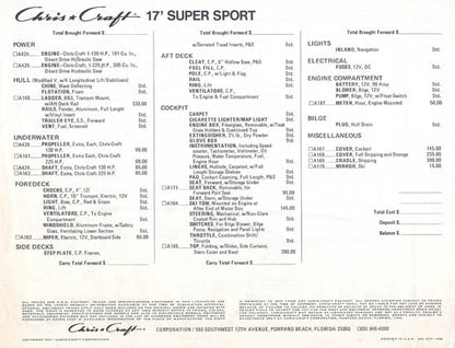 Chris Craft 17 Super Sport Specification Brochure