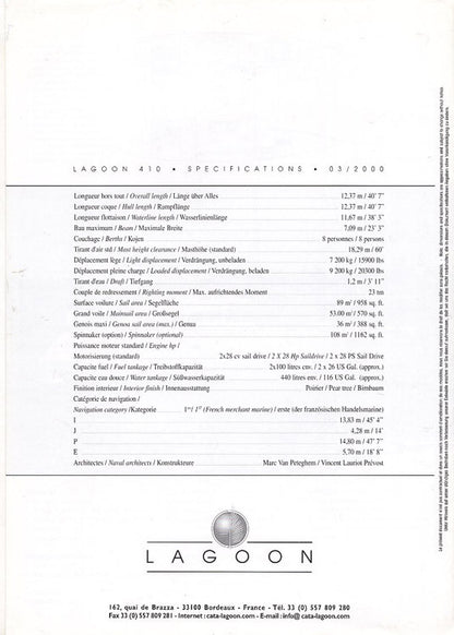 Lagoon 410 Specification Brochure