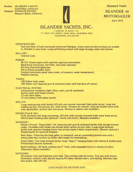 Islander 40 Motor Sailer Brochure