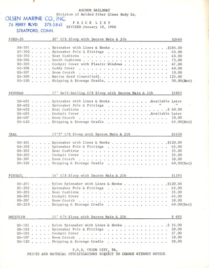 MFG 1966 Anchor Sailboat Brochure