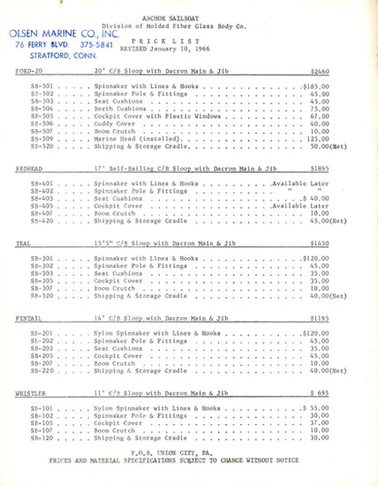 MFG 1966 Anchor Sailboat Brochure