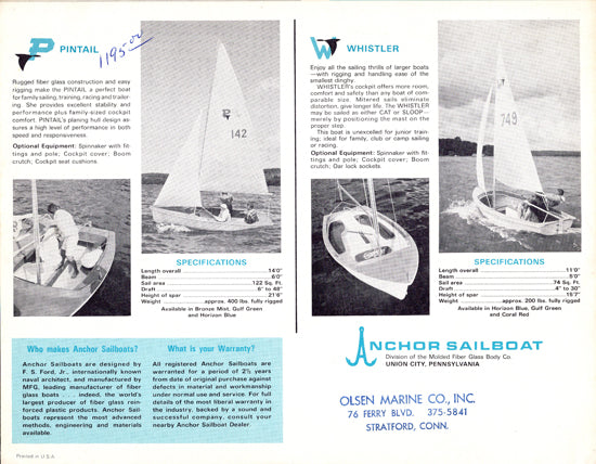 MFG 1966 Anchor Sailboat Brochure