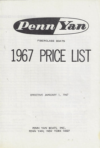 Penn Yan 1967 Price List