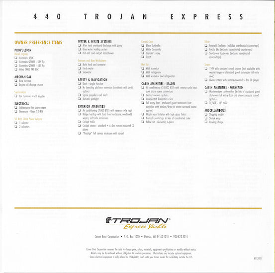 Trojan 440 Express Specification Brochure (2001)