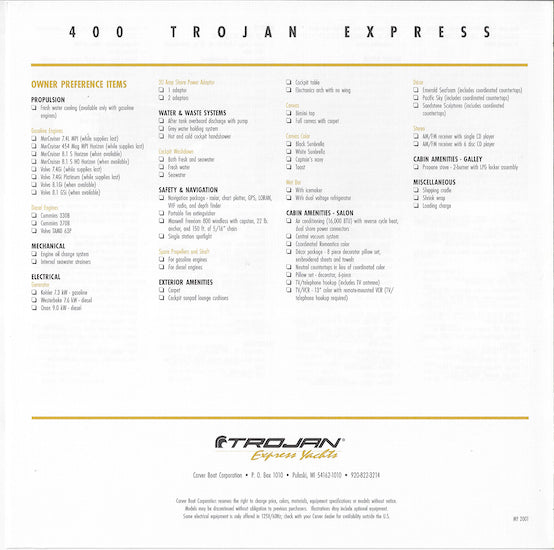 Trojan 400 Express Specification Brochure (2001)