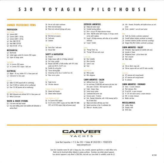 Carver 530 Voyager Pilothouse Specification Brochure