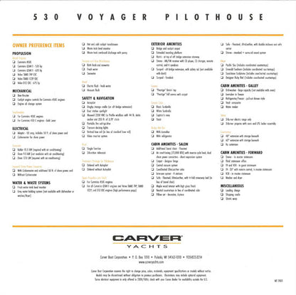 Carver 530 Voyager Pilothouse Specification Brochure