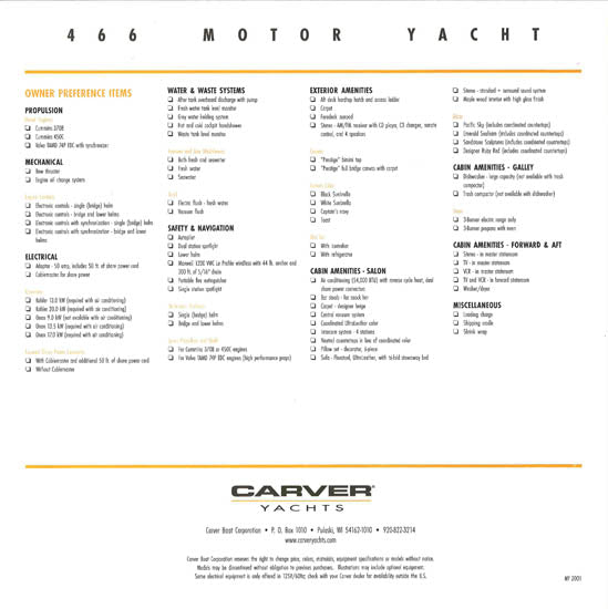 Carver 466 Motor Yacht Specification Brochure (2001)
